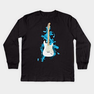 S-Style Electric Guitar Polar White Color Kids Long Sleeve T-Shirt